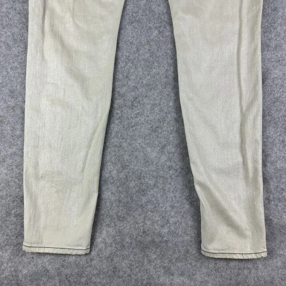 7 Seven For All Mankind 7FAM Jeans Womens 26 Beige Blue Metallic Coated Skinny* - Picture 6 of 16